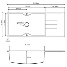 Ένθετος Νεροχύτης από γρανίτη Crown Quadra 116x50cm Titanium γκρι